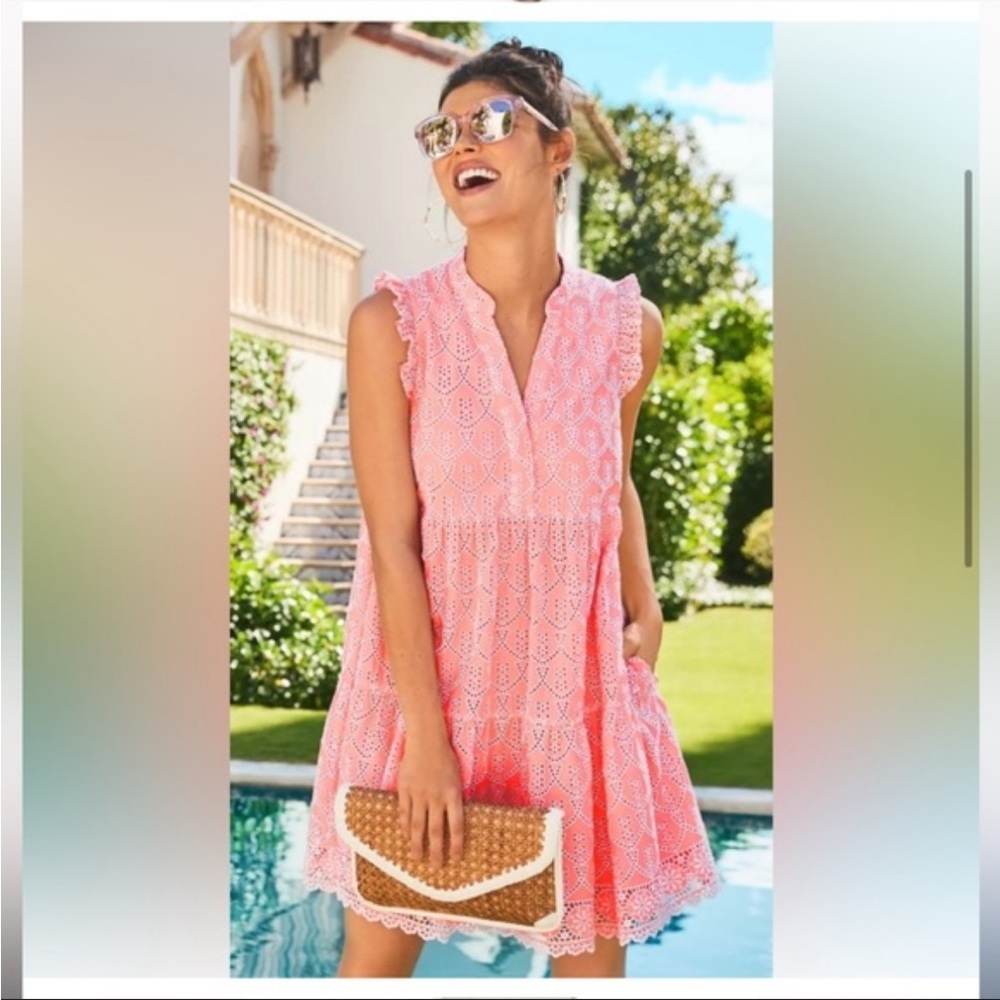 LILLY PULITZER Briela Dress peach hyacinth floral arch eyelet XS‎ $238